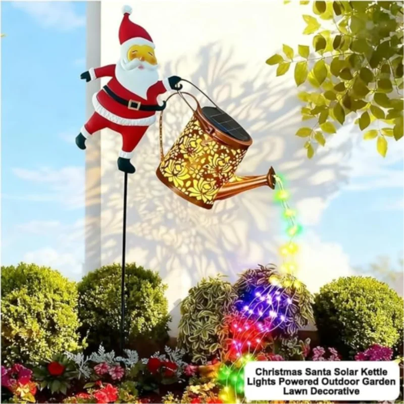 Criativo natal chaleira solar plug-in luzes jardim gramado quintal papai noel chaleira lâmpada à terra led luzes da noite decoração ao ar livre - Image 3
