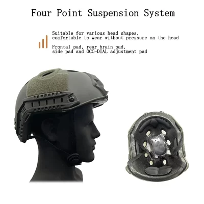 Capacete de proteção rápido PJ com botão ajustável, ABS grosso CS Outdoor airsoft escalada equitação circunferência da cabeça 55-60 cm