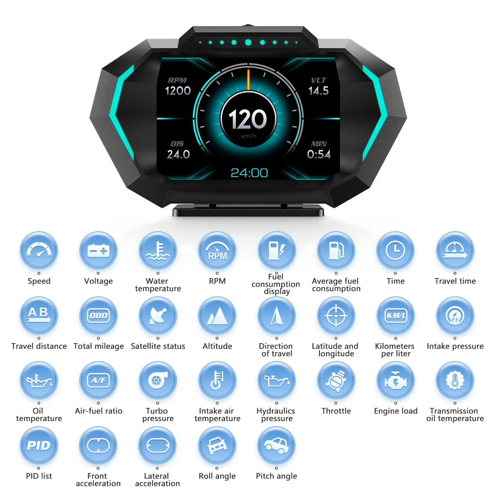 AD Digital Car LCD HUD GPS OBD2 Head Up Display Slope Meter Speed Alarm KM/H MPH Speedometer Tachometer Water Temp Boost Gauge - Image 4