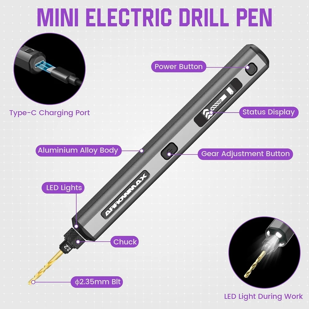 ARROWMAX Mini Furadeira Elétrica Ferramenta Rotativa Recarregável Furadeira Sem Fio para Artesanato Madeira Plástico Moeda de Alumínio Casa DIY SDS Ultra - Image 2