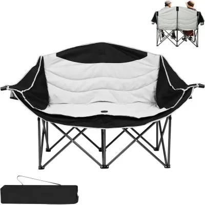 Double Camping Chair for Adults - Foldable 2 Persons With Cup Holder, Heavy Duty All-season Moon Chair for Beach Lawn Outdoors