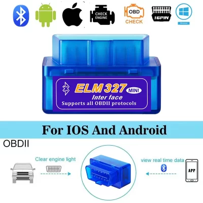Mini ELM327 Car Diagnostic Tool, OBD2 Scanner, Code Reader, Bluetooth, Detector de falhas automotivo, Android, IOS, V2.1