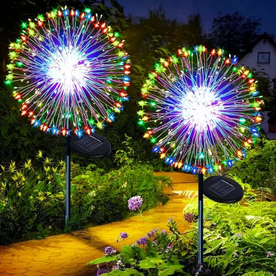 Luzes solares para jardim ao ar livre 60/200/420led dandelion iluminação estaca solar luz de fogos de artifício para o natal dia das bruxas decoração do gramado