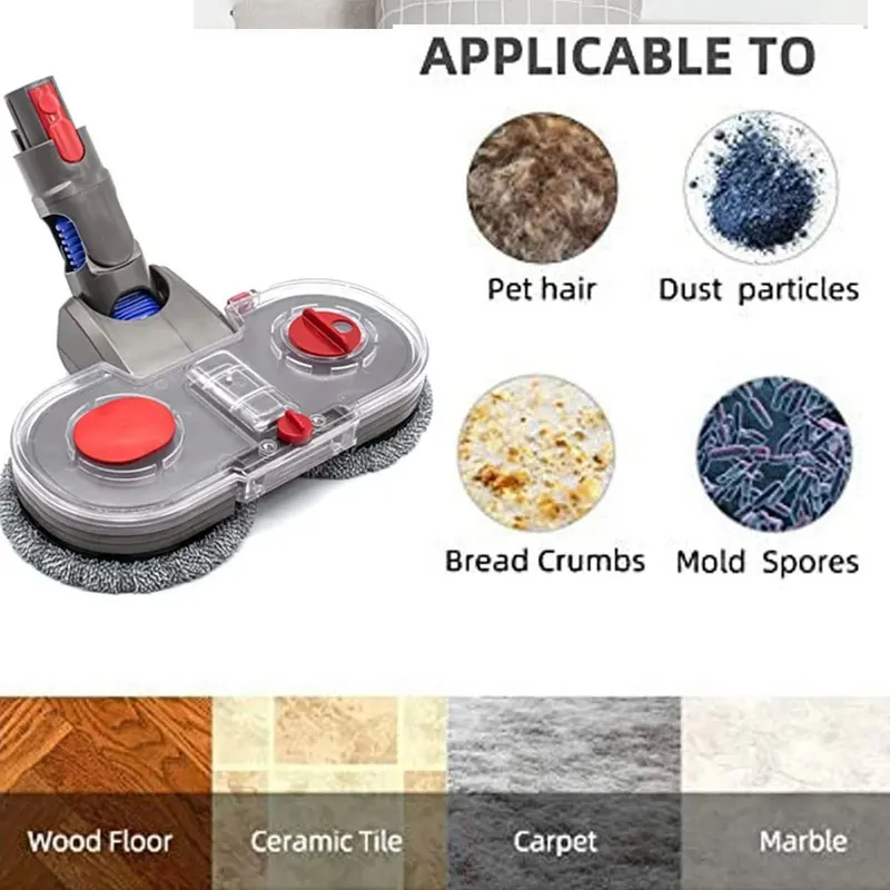 Cabeça de esfregão para aspirador de pó dyson v7 v8 v10 v11 v15, acessório de esfregão elétrico com tanque de água removível e 6 almofadas de esfregão reutilizáveis - Image 5