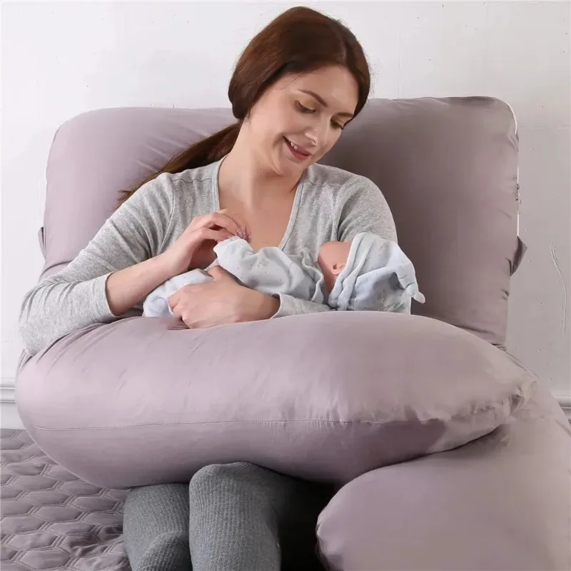 Almofada de corpo longo para gestantes, quatro estações, cor sólida universal, almofada em forma de U, suporte de cintura, amamentando, mãe - Image 2