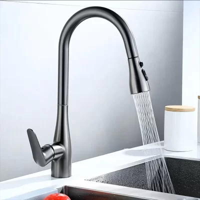 Prata pull out torneira da pia da cozinha engrossado brasstrês modelo bocal pulverizador de fluxo aço inoxidável quente e fria wate misturadora