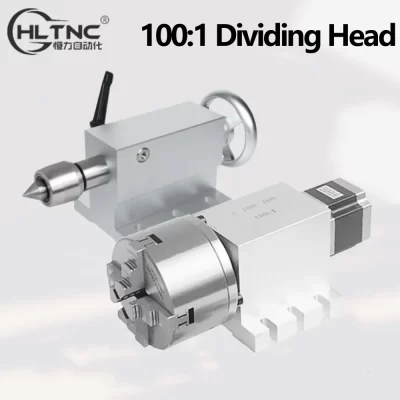 100mm 3/4 Jaw K11 K12 100:1 CNC A Rotary Axis Dividing Head Gapless Harmonic Reducer Gearbox With Nema34 Motor And MT2 Tailstock
