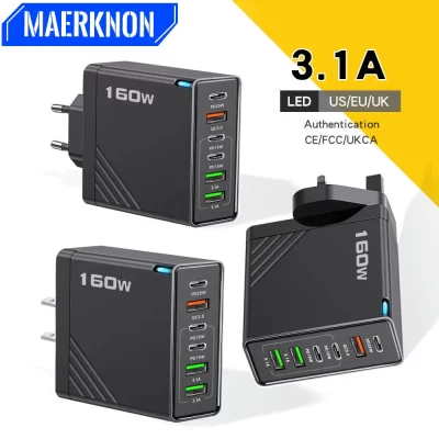 160w multi portas carregador usb tipo c carregamento rápido ue/eua plug carregador de parede para iphone samsung xiaomi huawei telefone carregador adaptador