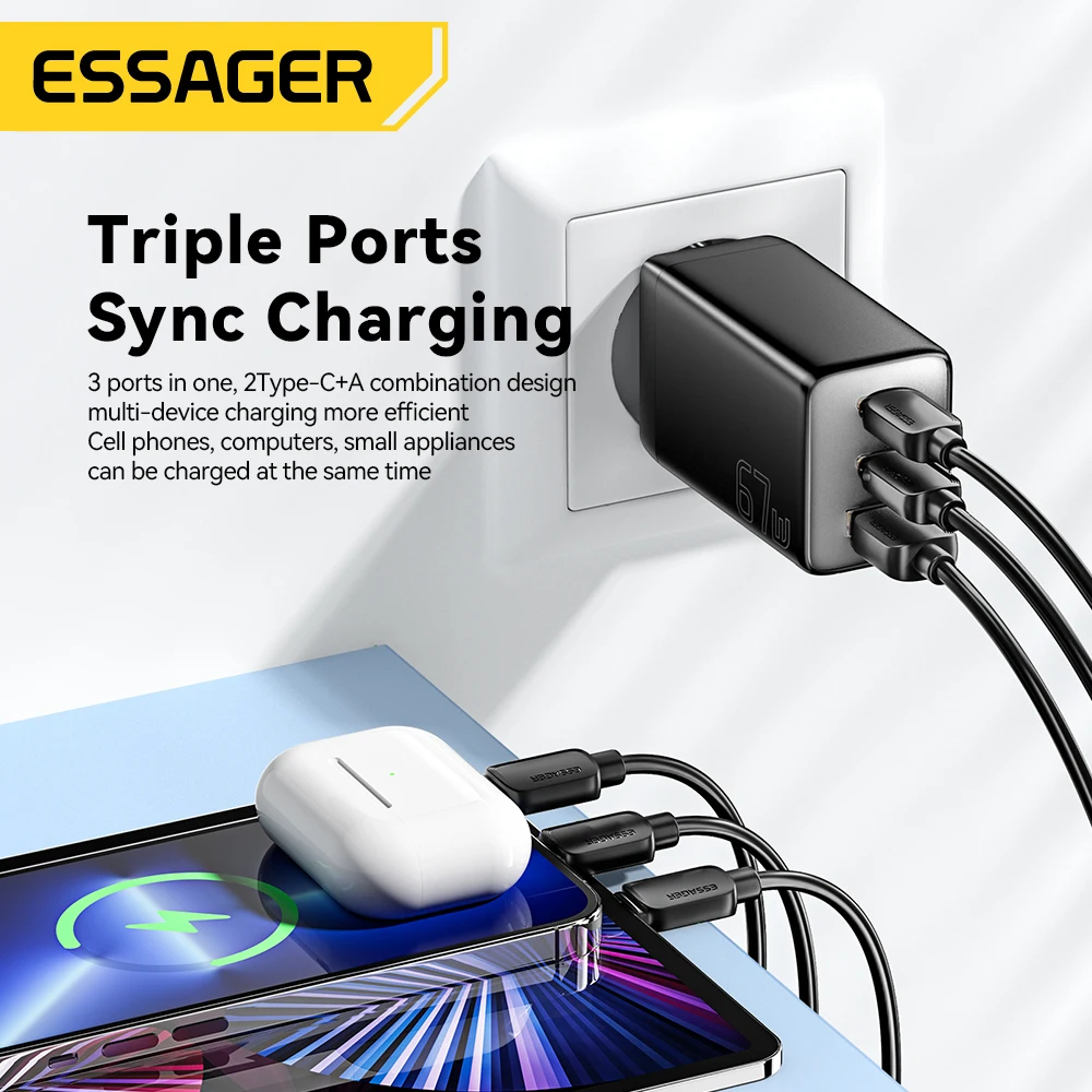 Essager 67w gan usb tipo c carregador pps 65w carga rápida para samsung qc 4.0 pd 3.0 iphone 15 14 13 pro huawei telefone portátil chagers - Image 3