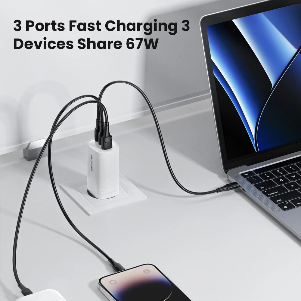 67w gan carregador pd usb tipo c carregamento rápido 3.0 pd3.0 telefone chager para iphone 14 13 12 pro max samsung s23 tablet - Image 4