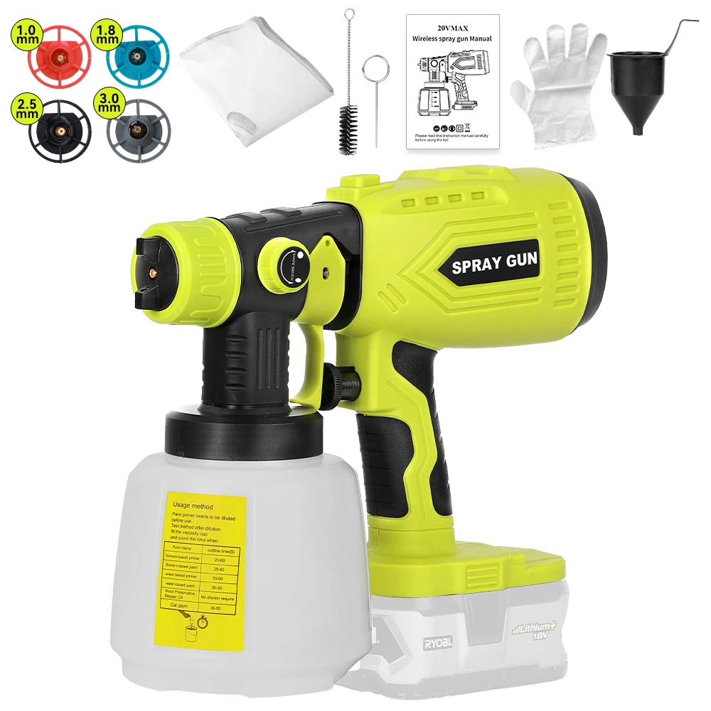 Pulverizador de tinta HVLP sem fio de 200 W para Ryobi 18 V ONE +, 4 bicos, 3 padrões, recipiente de 1000 ML, pistola de pulverização portátil (sem bateria) - Image 2