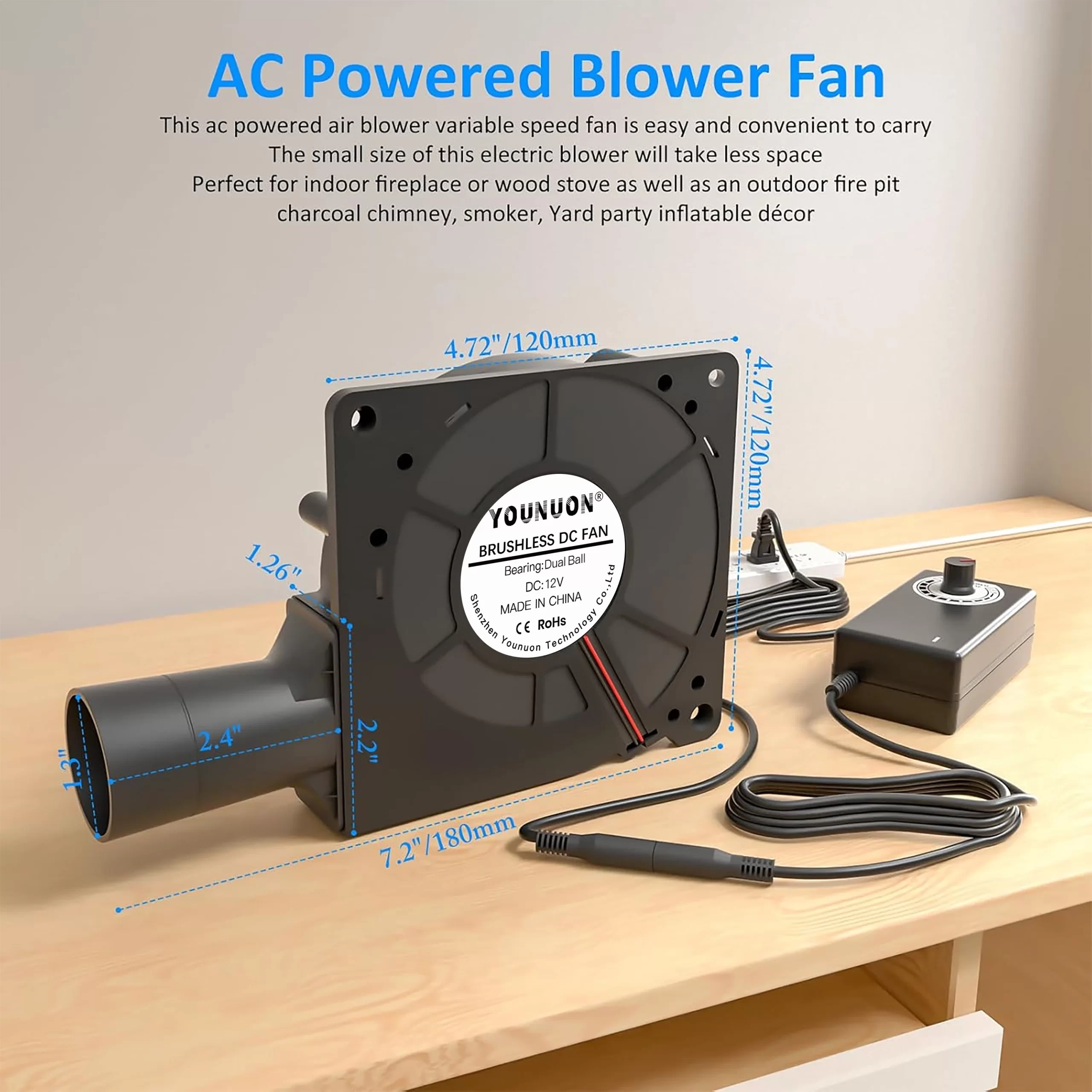 Ventilador para churrasco, 120mm x 32mm, ac 110v 220v, ventilador de resfriamento centrífugo, controlador de velocidade variável, ventilador para churrasco para acampamento, fogão, cozinha - Image 2