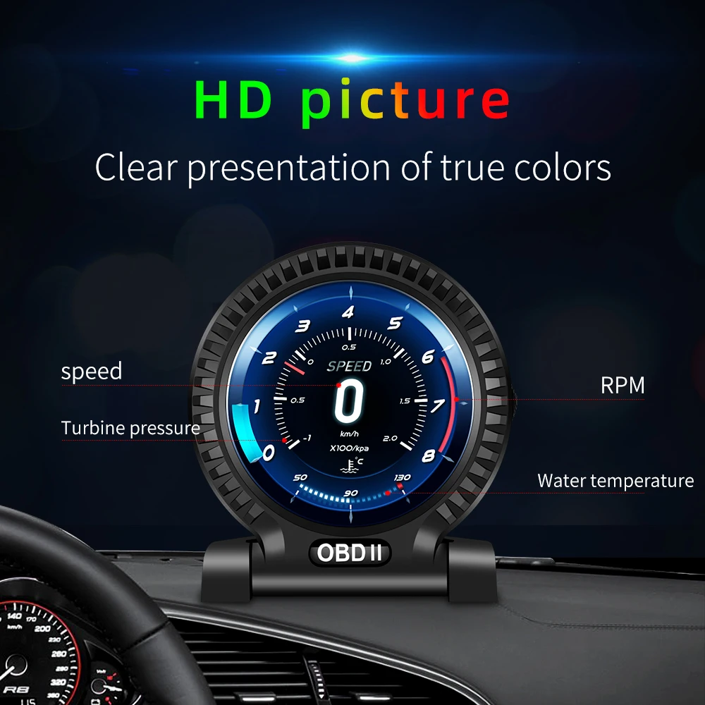 KWHUD HUD Head Up Display on Board Computer OBD2 Display Car Digital Speedometer Tacho Clock Oil Temperature Meters Turbo Gauges - Image 2
