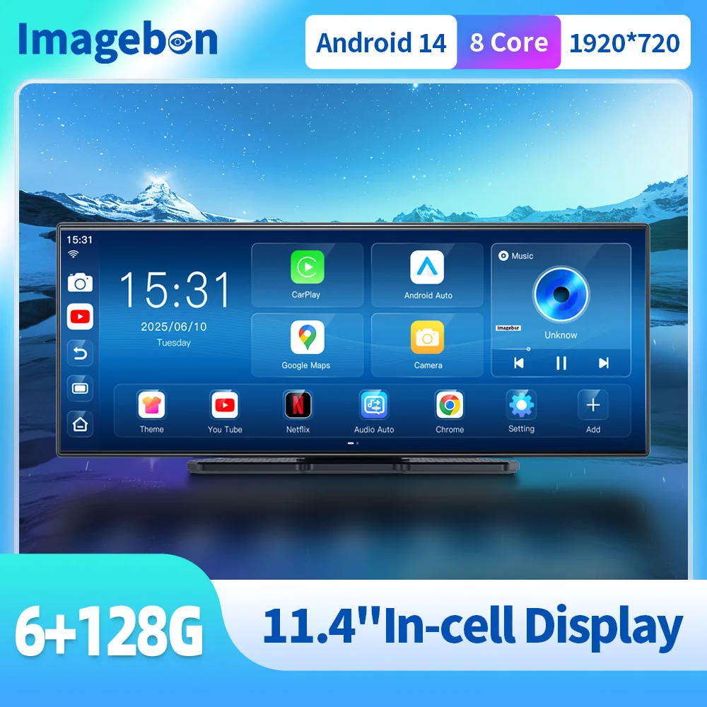 Imagebon W70 11.4" 8 Core Android 14 6+128G CarPlay & Android Auto Dash Cam GPS WiFi Google Play Youtube Netflix OTA Upgrade DVR - Image 2