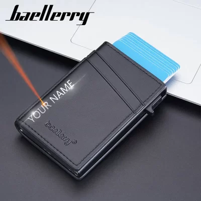 Baellery novo rfid homens carteiras curtas nome gravura mini titular do cartão fino bolsa masculina de luxo alta qualidade popup pequenas carteira masculina