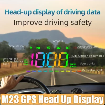 M23 GPS Color HUD Head-up Display Windshield Projector Auto Meter KMH Speedometer Smart Car Accessories Compass Overspeed Alarm