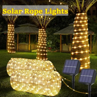 Led solar tira corda tubo luz de fadas movido a energia solar guirlanda luz da corda decoração natal para jardim ao ar livre gramado árvore quintal cerca