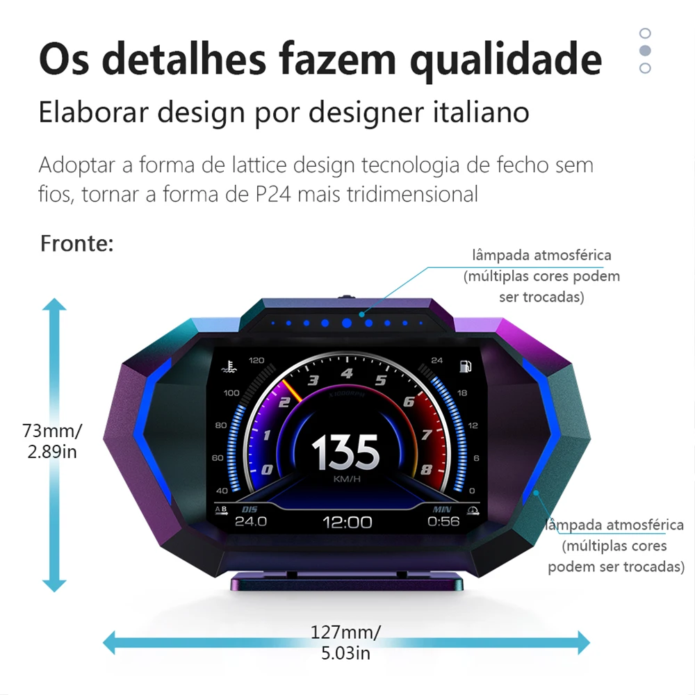 OBD + GPS HUD P24 Car OBD Head Up Display HUD on Board Computer Digital Speedometer Water Temp Fuel Consumption Slope Meter - Image 3