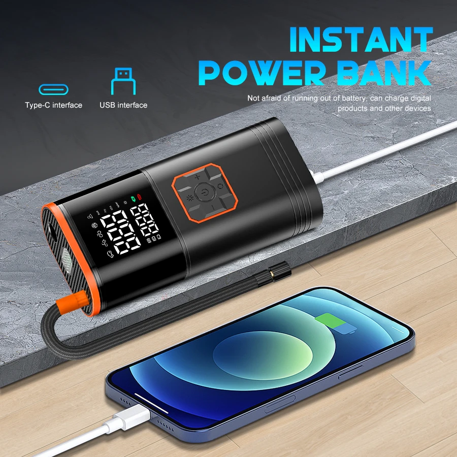 Digital Display Portable Tire Inzzator, USB Rechargeable Air Compressor for Car Bike Motorcycle Tires, Balls, Inflatable Toys - Image 3