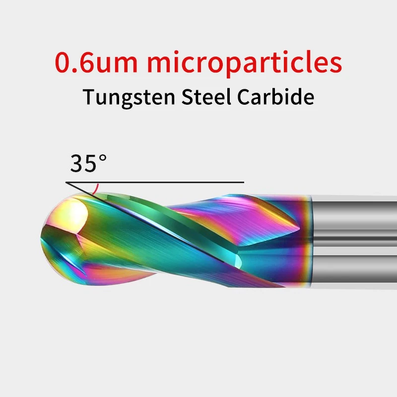 Hrc55 colorido alumínio bola nariz fresa 2 flautas 50 60 75 100 150mm fresa de aço tungstênio cnc máquinas-ferramentas - Image 4