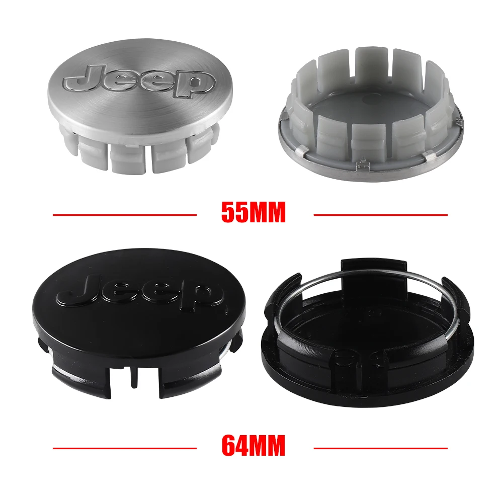 4 pçs 55/64mm tampas centrais da roda do carro hub caps jantes capa calotas acessórios para jeep grand cherokee wrangler renegaed compass jb