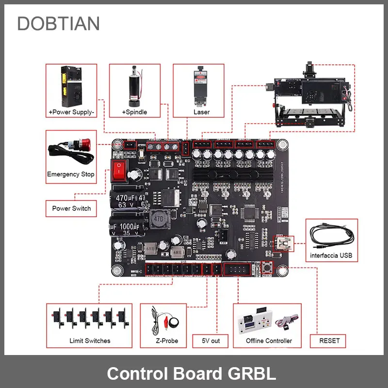 Placa de controle CNC Engraving Machine, porta USB GRBL, driver integrado de 3 eixos para CNC 3020PLUS