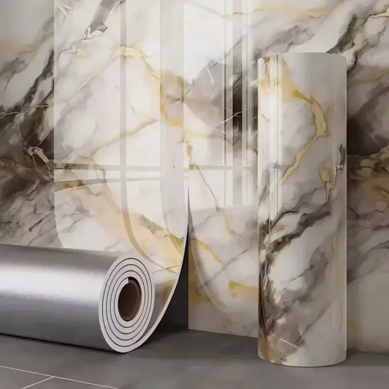1 rolo de imitação de mármore auto-adesivo adesivo de parede grosso dourado luxo tv fundo papel de parede à prova de óleo decoração de casa - Image 2