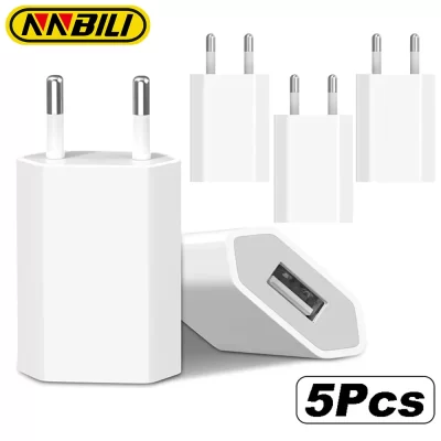 NNFbili-Carregador Universal de Parede USB Plug UE, Adaptador de Energia, iPhone, Samsung, Xiaomi, Redmi, Google, Huawei, 5V, 1A, 1-5Pcs