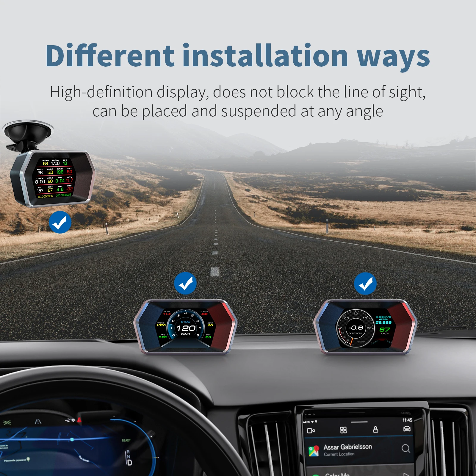 P17 HUD Head Up Display OBD GPS Auto Electronics with Overspeed/Water temperature/Voltage/Fault code alarm - Image 5