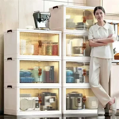 Armários de cozinha de plástico multifuncionais, móveis para casa, piso, armário de armazenamento multicamadas, simples, sala de estar, caixa de armazenamento dobrável