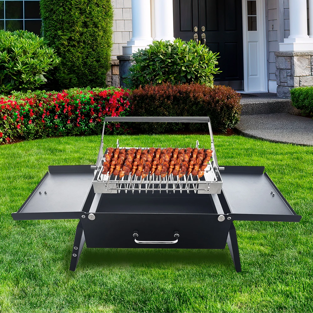 Grelha portátil para churrasco a carvão em aço inoxidável dobrável ao ar livre 360 ° Girando com Fumante de Cesta Giratória - Image 2