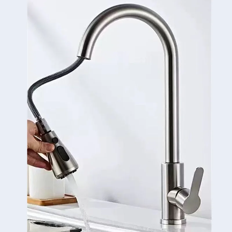 Torneira de cozinha pull out níquel escovado aço inoxidável preto cozinha misturada torneira da pia da cozinha - Image 5