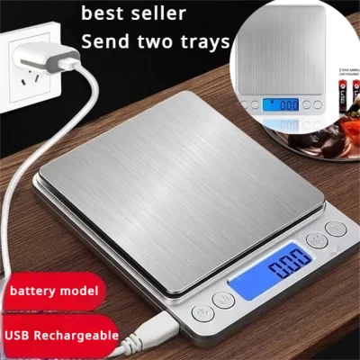 Balança digital de cozinha, mini bolso, aço inoxidável, joias de precisão, balança eletrônica, peso, grama de ouro, 0.1/3000g, balança de pesagem