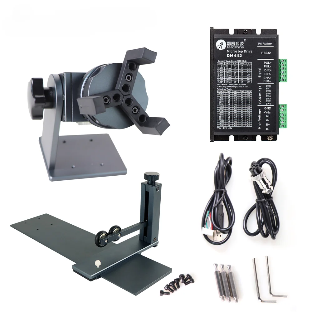 Kindlelaser daja eixo rotativo com driver dm442 fibra laser gravador máquina de marcação ferramenta rotação para 360 metal redondo ajustável - Image 2