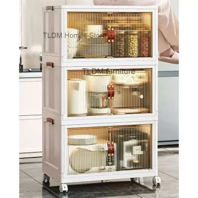 Armários de cozinha de plástico multifuncionais, móveis para casa, piso, armário de armazenamento multicamadas, simples, sala de estar, caixa de armazenamento dobrável