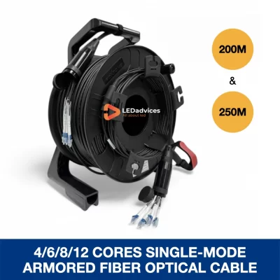 2/4/6/8/12 núcleos 200m monomodo sm LC-LC tpu cabo de fibra óptica blindada tática tambor pcd310 para eventos de palco de aluguel de tela led