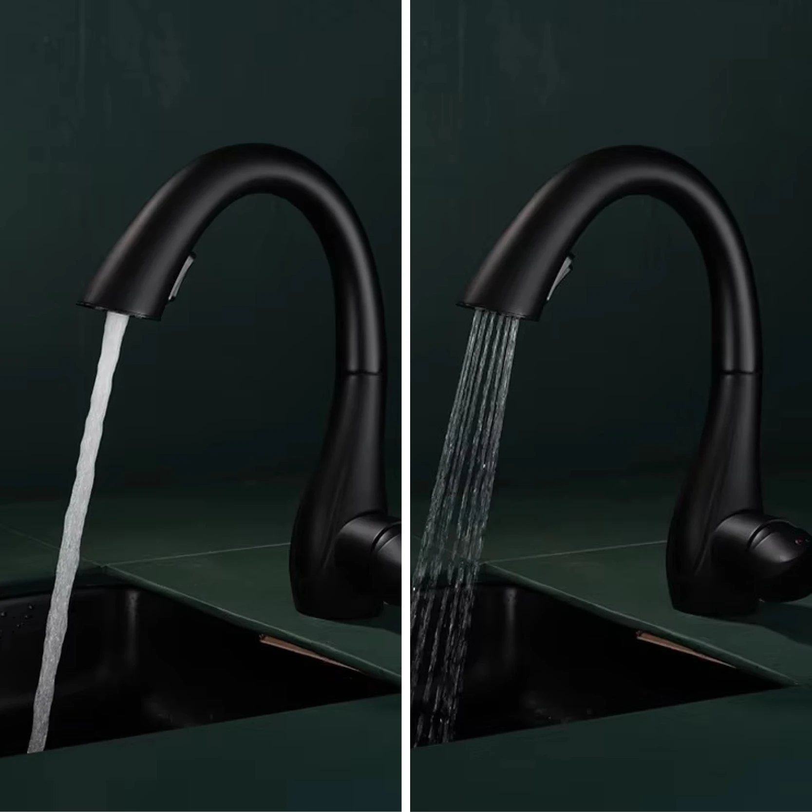 Pistola de luxo cinza latão torneira da cozinha controle toque pull out único punho água quente e fria 2 funções misturadora com rotação 360 - Image 5