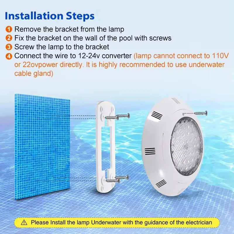 Piscina de superfície led 12v luz subaquática rgb lâmpada de natação ip68 à prova de água abs 12w 18w 25 36 45 iluminação fonte - Image 6