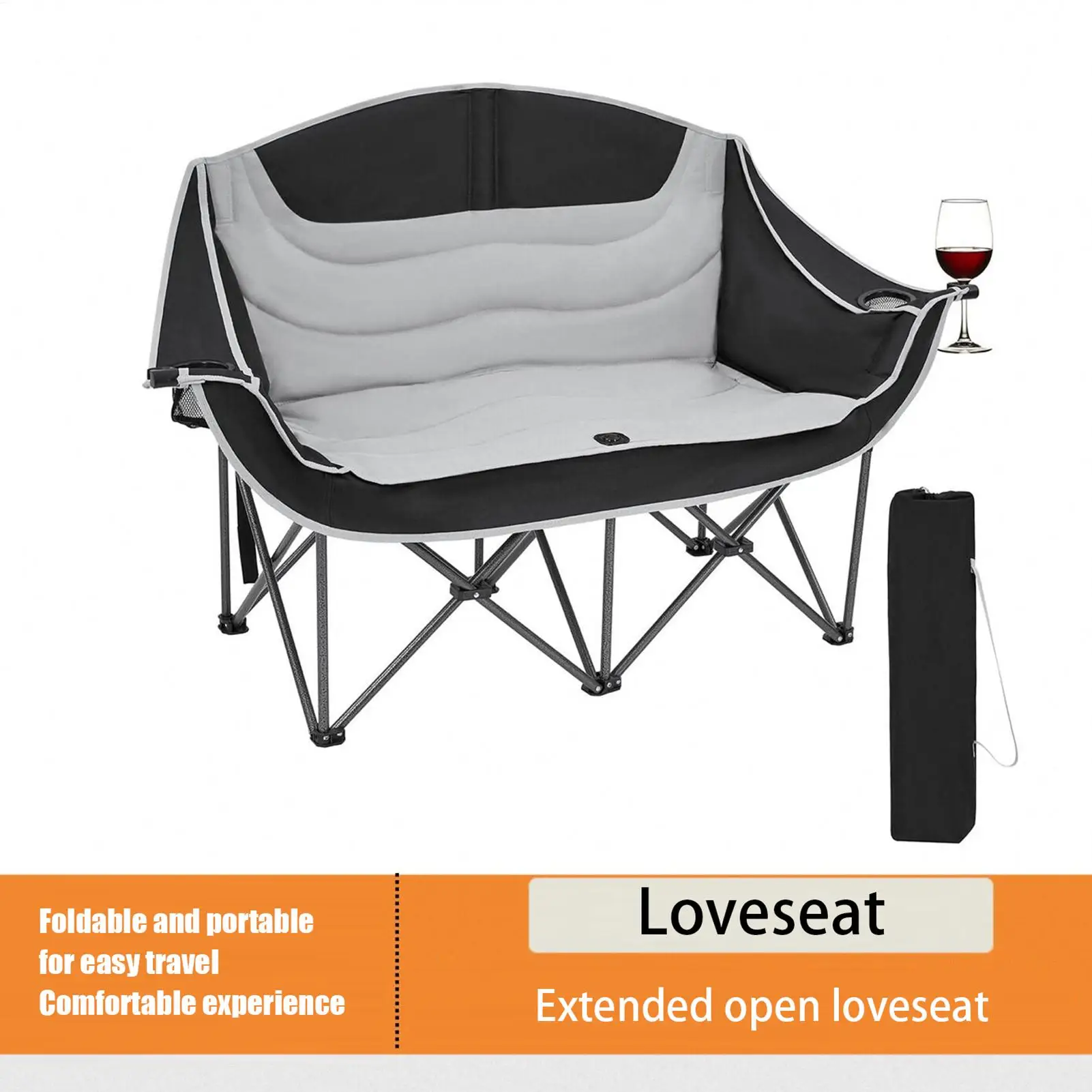 Double Camping Chair 2 Person, Heavy Duty Portable Folding for Outdoor Picnic, Oversized Lawn Chair for Park Beach Fishing - Image 2
