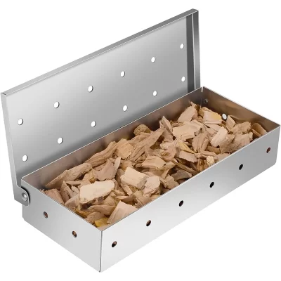 Caixa para fumante de churrasco, aço inoxidável, chips de madeira, caixa para fumante com tampa articulada, resistente, caixa de fumaça para grelhar carvão yy224