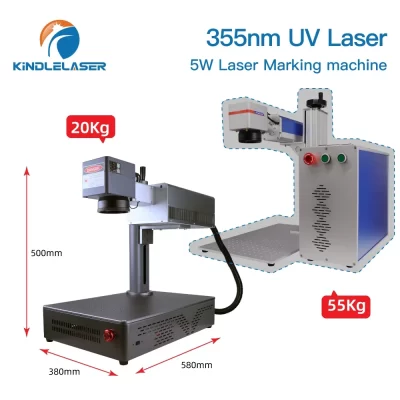 KINDLELASER 3W/5W UV Máquina de gravação a laser de fibra 355nm para marcação a laser de vidro/madeira/PVC/aço inoxidável DIY