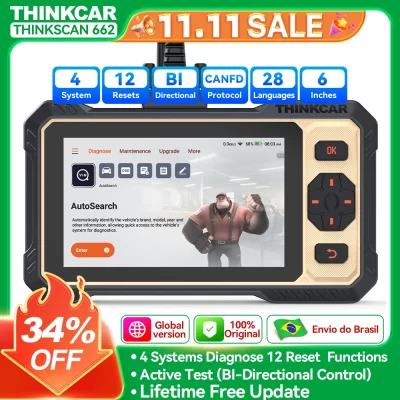 Thinkcar thinkkscan 662 4 sistema ferramenta de diagnóstico do carro scanner automático 12 reinicialização controle bidirecional pode leitor de código fd obd2
