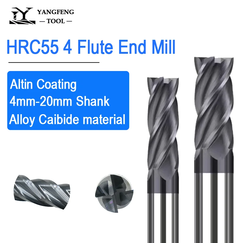 Metal Cutter Alloy Carbide End Mill HRC55 4 Flute 4mm 6mm 8mm 10mm 12mm 16mm 18mm 20mm Tungsten Steel CNC Maching Milling Tools
