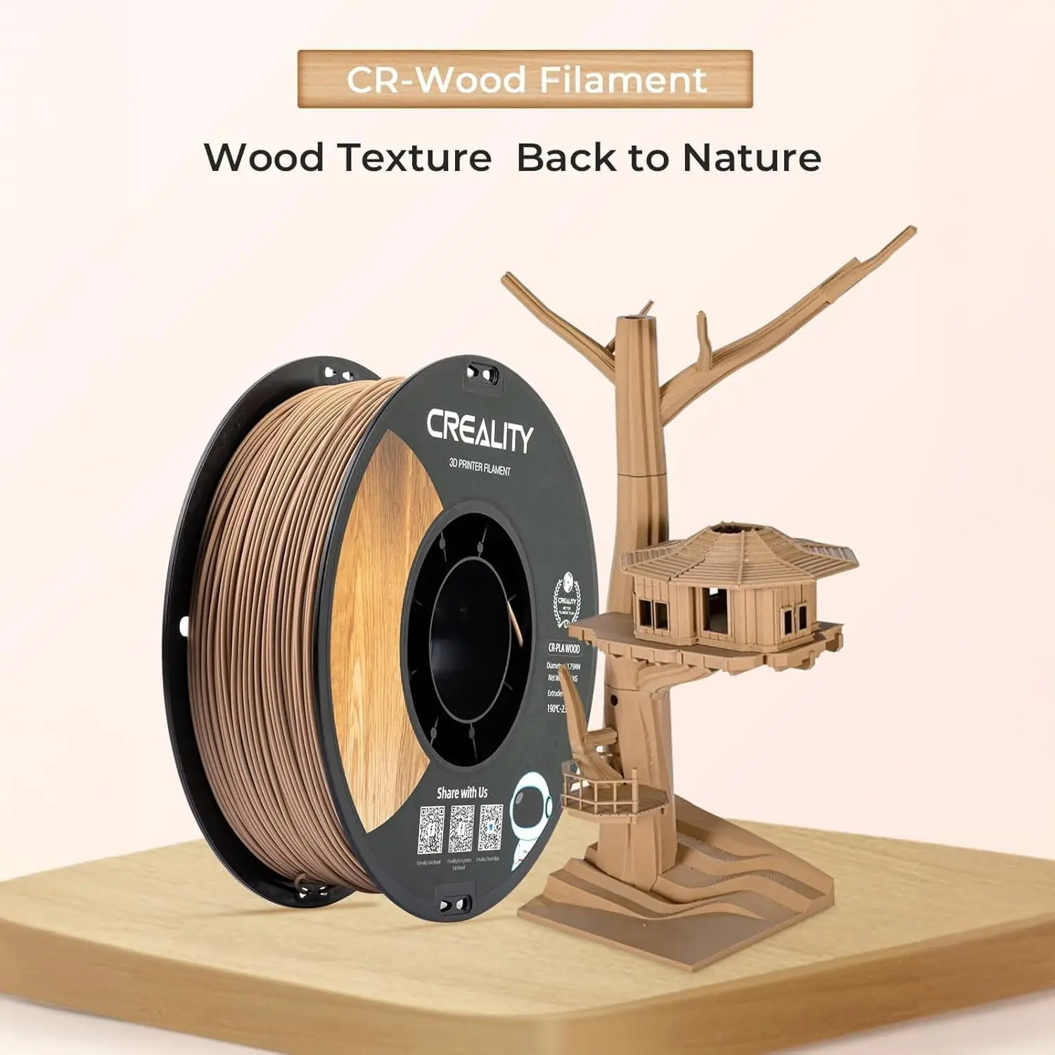 Creality Wood Filament PLA 1.75 mm Woods 3D Printer Filament Smooth Silk Texture Toughness 1kg/Spool 3D Printing Filament - Image 2