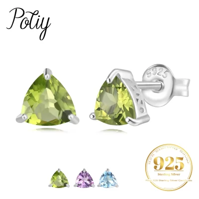Potiy triângulo natural 1.68ct peridoto ametista céu azul topázio brincos 925 prata esterlina feminino jóias diárias pedra de nascimento