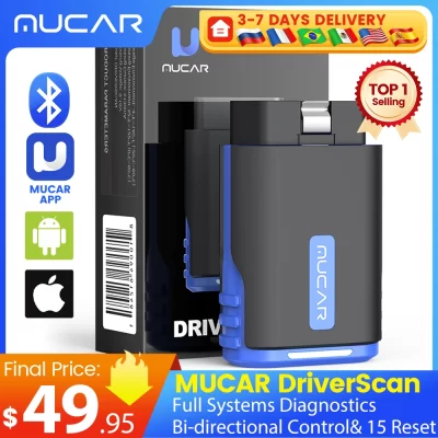 MUCAR DriverScan OBD2 Scanner Bluetooth, ferramenta de digitalização bidirecional Nível OE Todos os sistemas de diagnóstico 15 Função de serviço