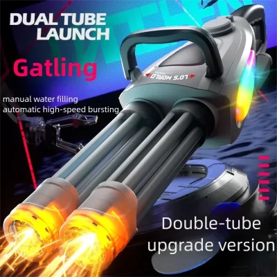 Pistola de água elétrica gatling, brinquedo com pistola rotativa, luzes de barril, grande capacidade, pistola de água, spray blaster, brinquedos de piscina para crianças e adultos