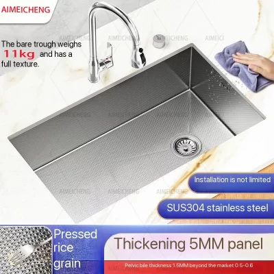 Design de luxo para casa 5mm pia de cozinha de aço inoxidável prateado com torneira pull-down de aço inoxidável pia resistente
