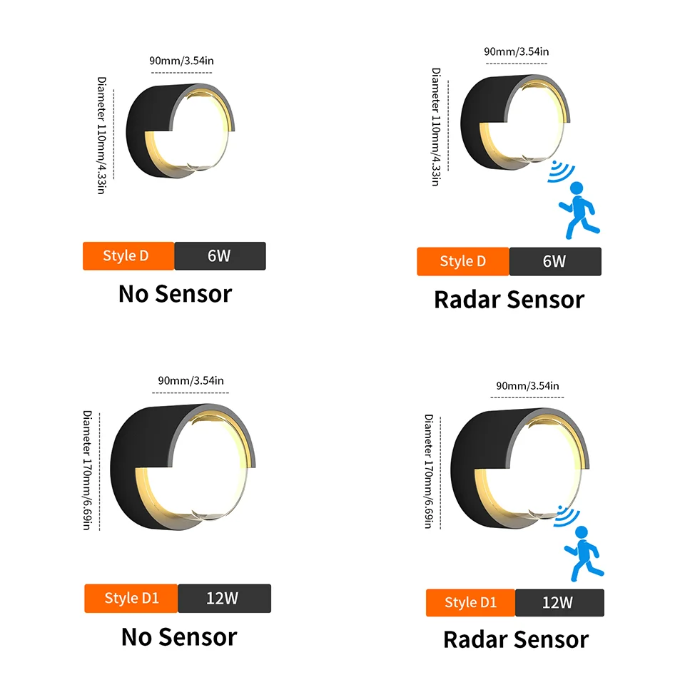 Lâmpada de parede led iluminação radar sensor movimento AC85-265V 6/12w branco quente branco frio adequado para decoração casa ao ar livre indoor - Image 2