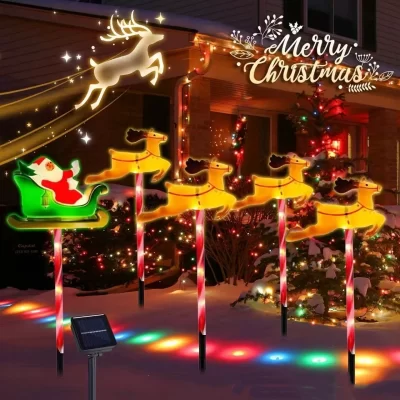 Natal 1-5 pçs cervos puxando carro papai noel decoração do feriado aterramento luzes do gramado atmosfera ao ar livre ornamento